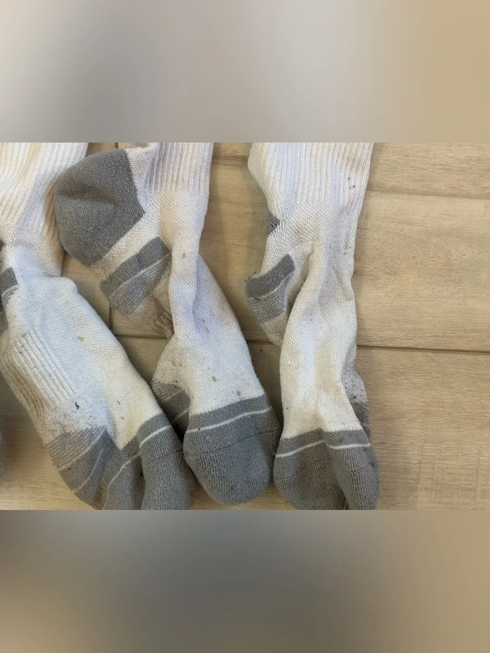 Used rank Under Armour White Crew Athletic Socks with Gray Accents